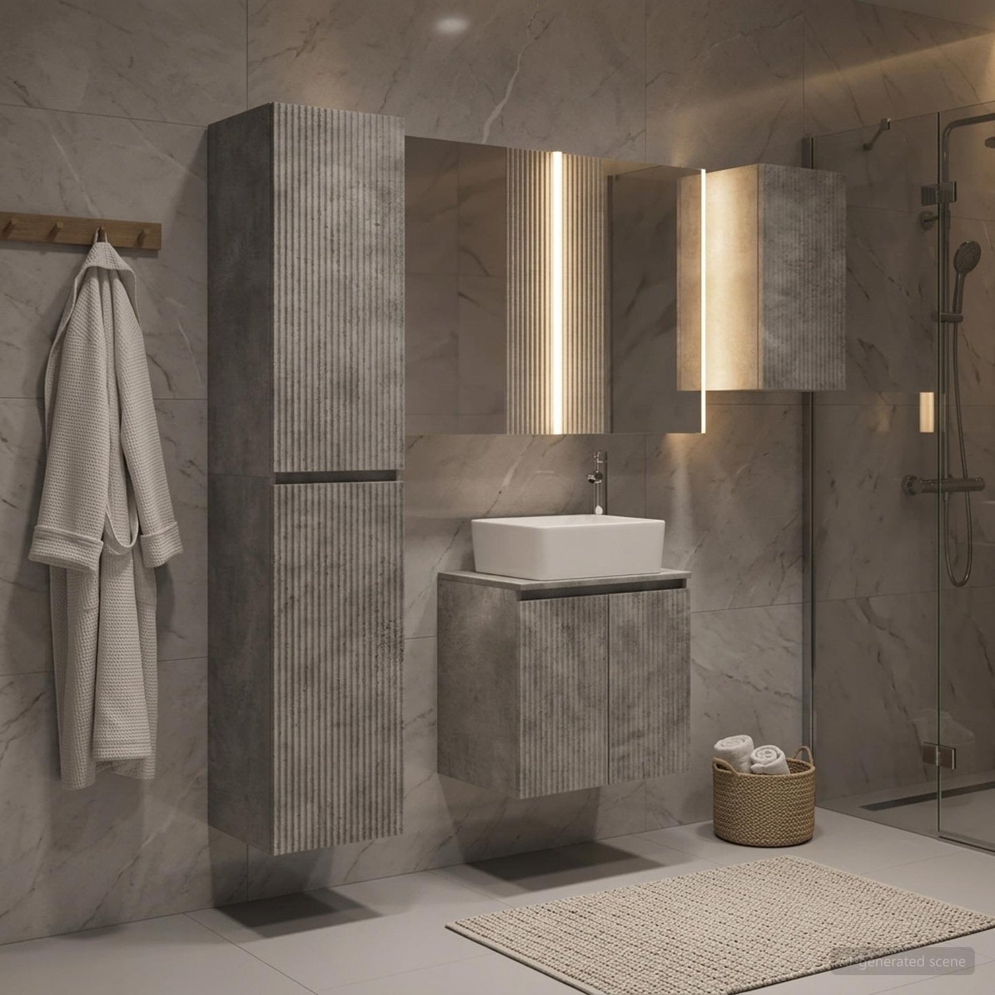 Bathroom Cabinet Set 5 pcs Concrete Grey 53 x 15.5 x 70 cm