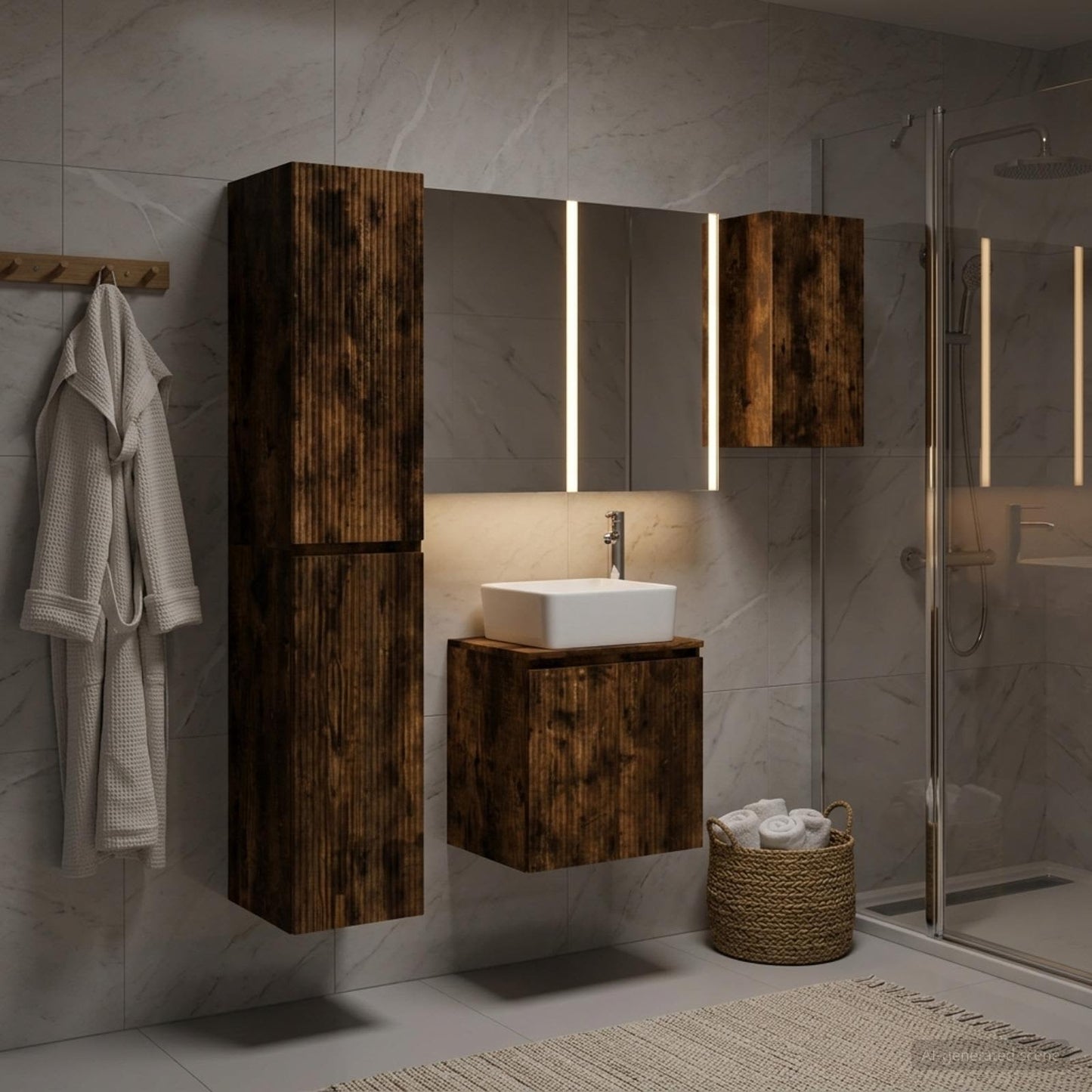 Bathroom Cabinet Set 5 pcs Smoked Oak 53 x 15.5 x 70 cm