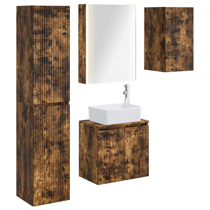 Bathroom Cabinet Set 5 pcs Smoked Oak 53 x 15.5 x 70 cm