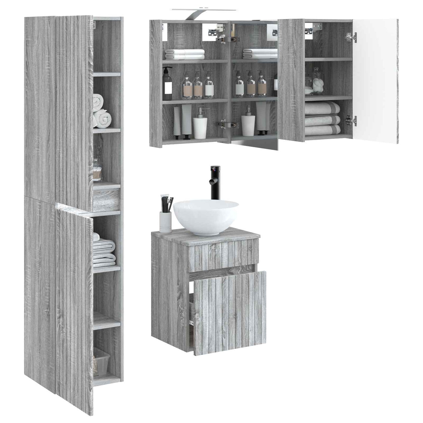 Bathroom Cabinet Set 5 pcs Grey Sonoma 40 x 10.5 x 60.5 cm