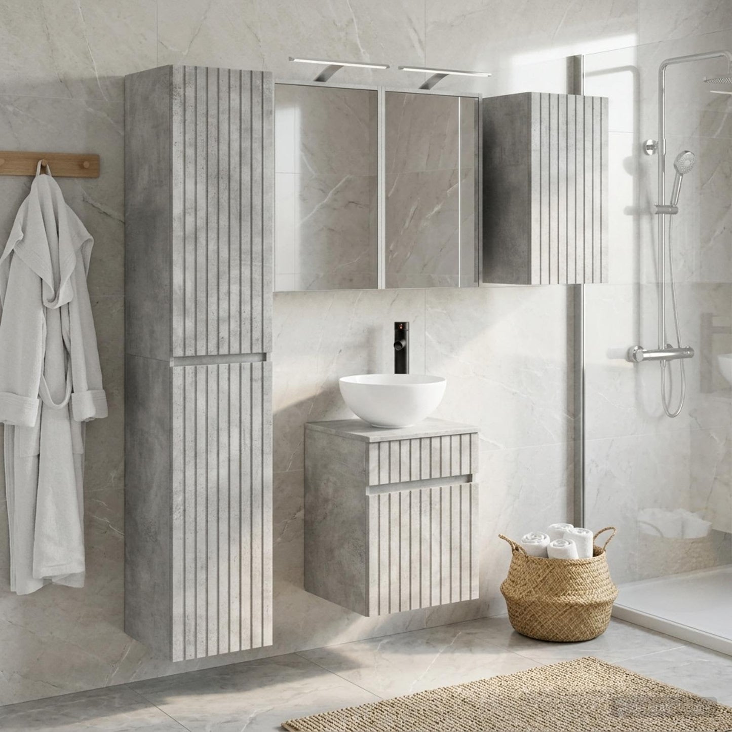Bathroom Cabinet Set 5 pcs Concrete Grey 43 x 16 x 62.5 cm