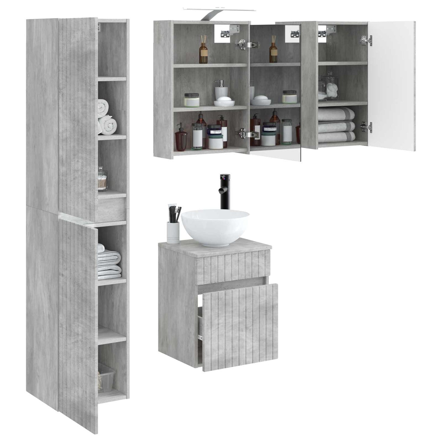 Bathroom Cabinet Set 5 pcs Concrete Grey 43 x 16 x 62.5 cm