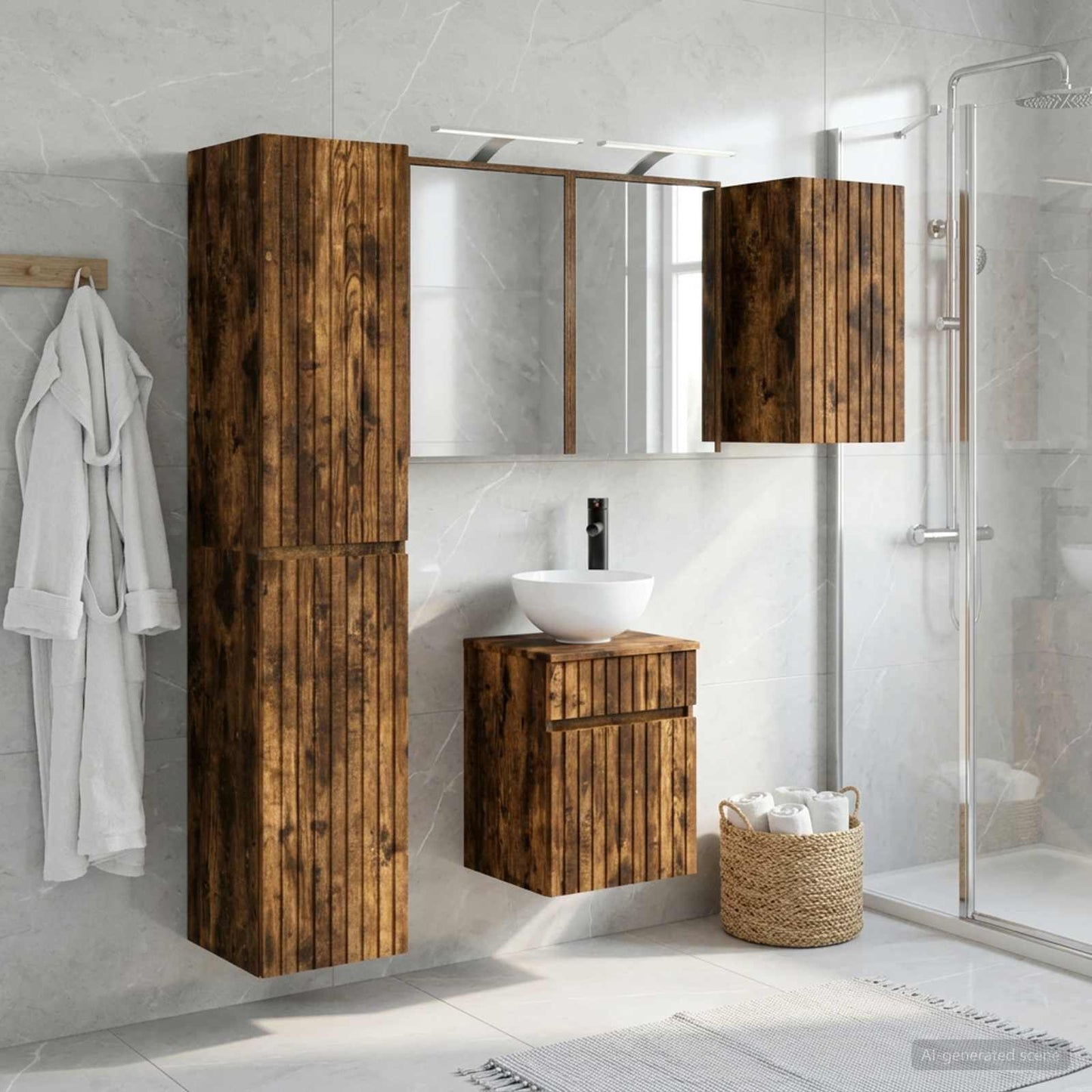 Bathroom Cabinet Set 5 pcs Smoked Oak Engineered Wood