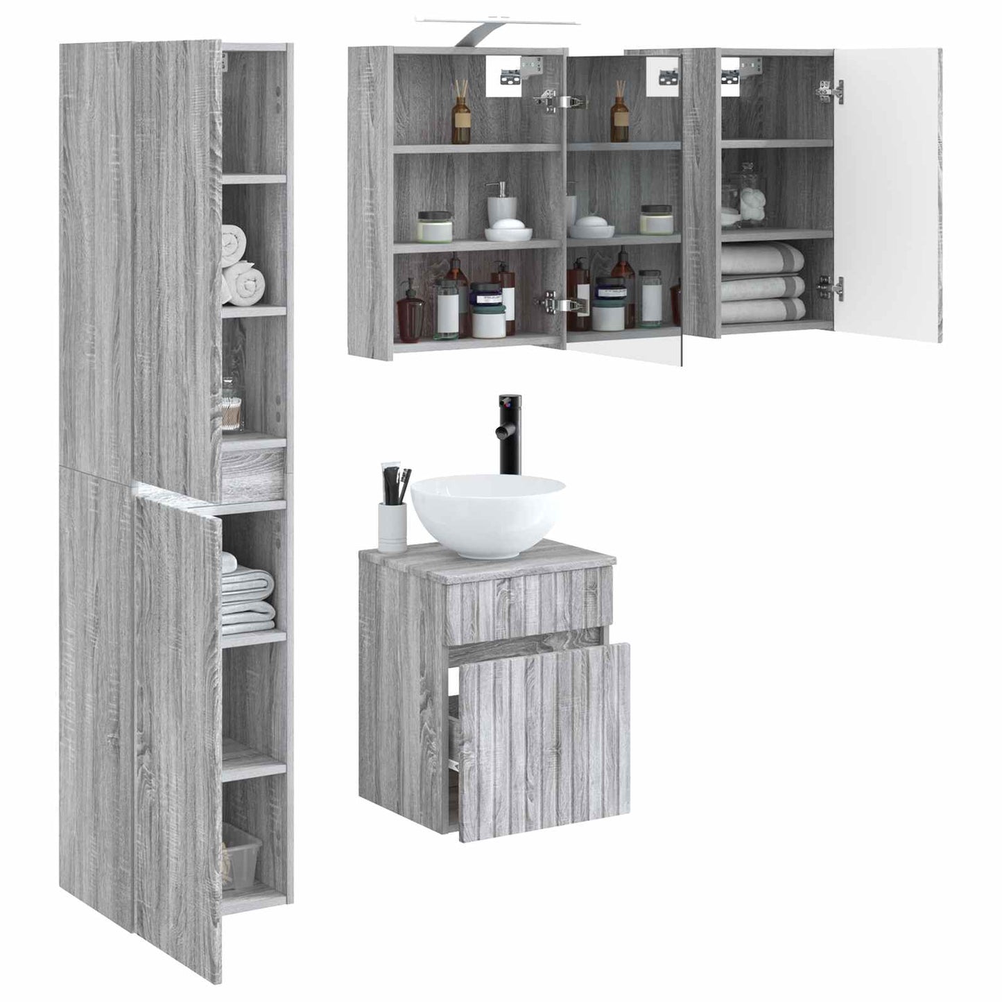 Bathroom Cabinet Set 5 pcs Grey Sonoma 43 x 16 x 62.5 cm