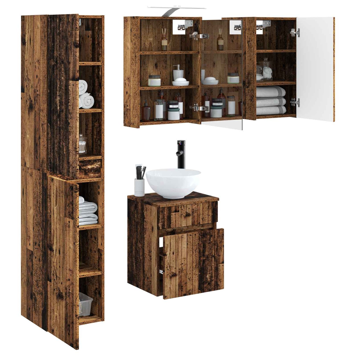 Bathroom Cabinet Set 5 pcs Old Wood 43 x 16 x 62.5 cm