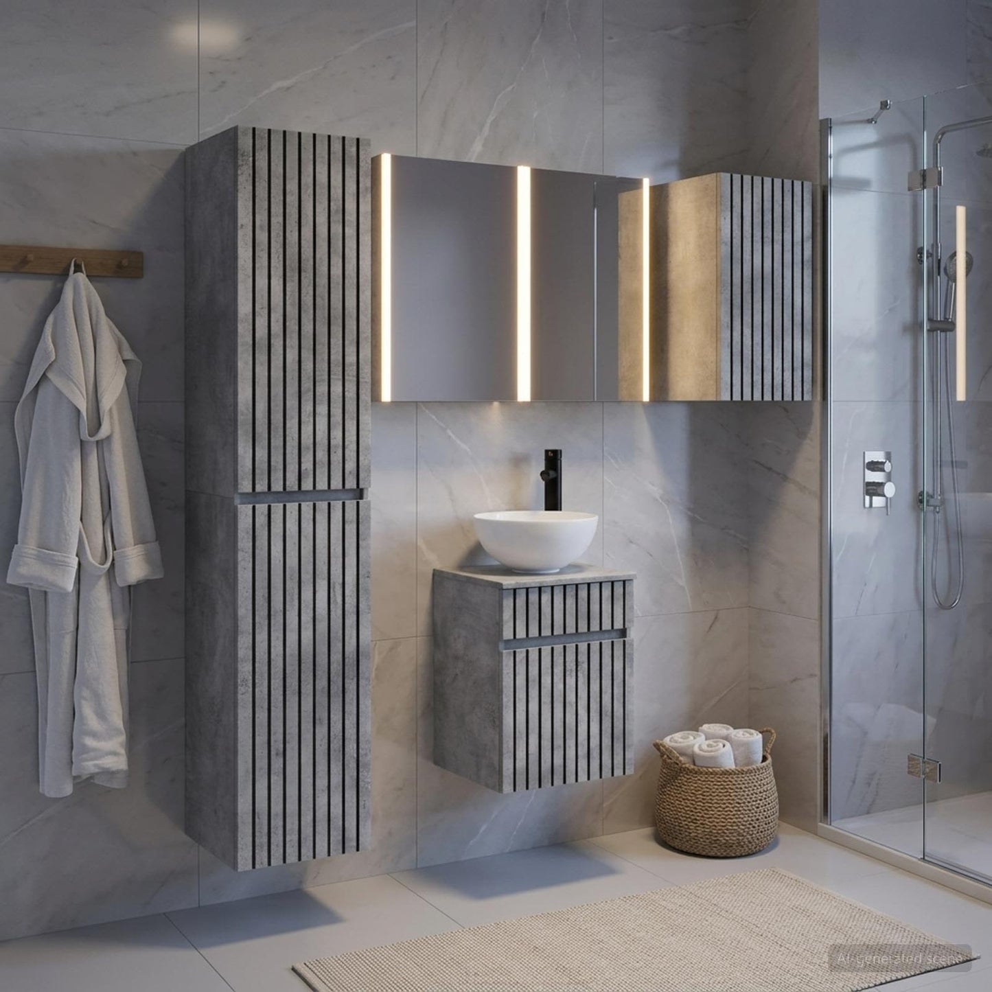 Bathroom Cabinet Set 5 pcs Concrete Grey 43 x 11.5 x 60.5 cm