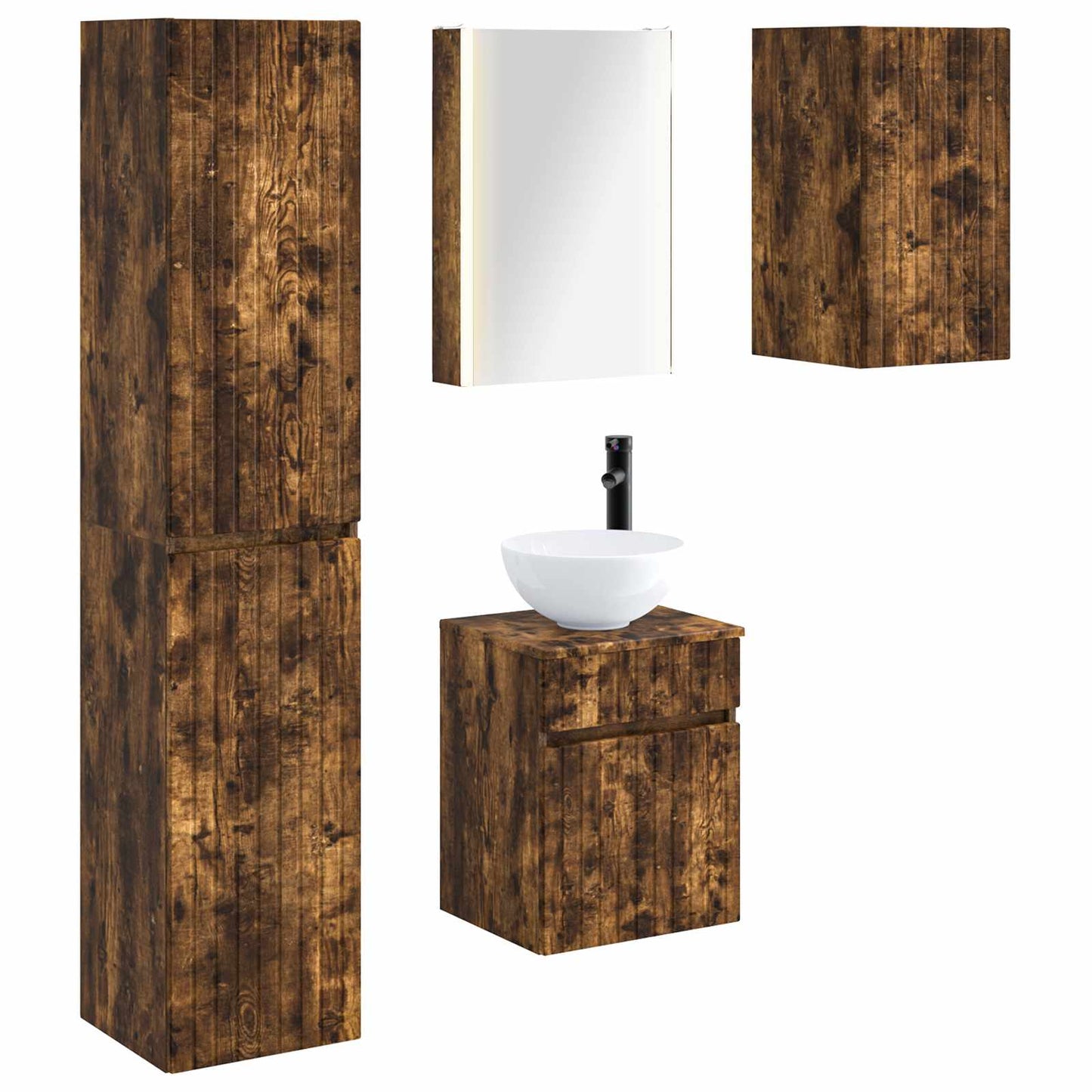 Bathroom Cabinet Set 5 pcs Smoked Oak 43 x 11.5 x 60.5 cm