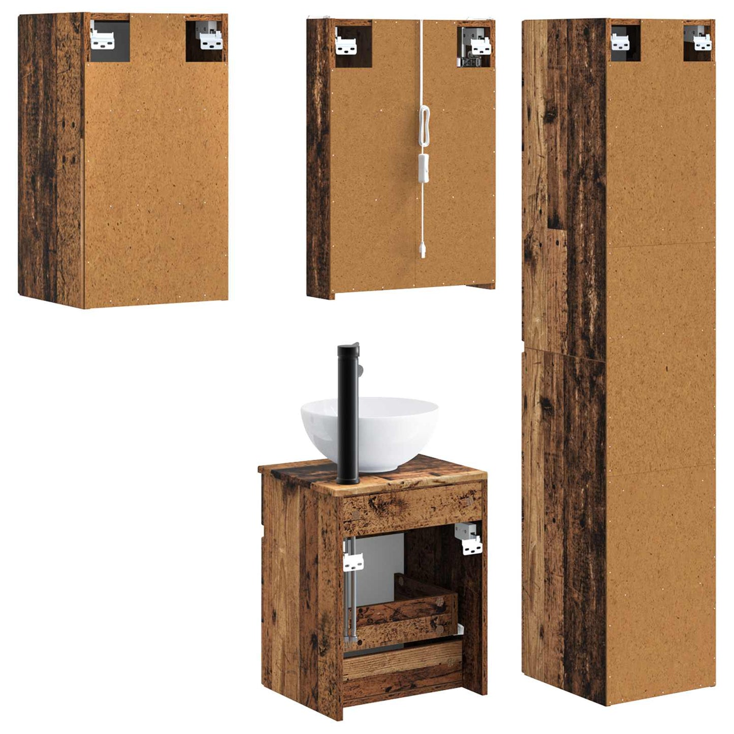 Bathroom Cabinet Set 5 pcs Old Wood 43 x 11.5 x 60.5 cm