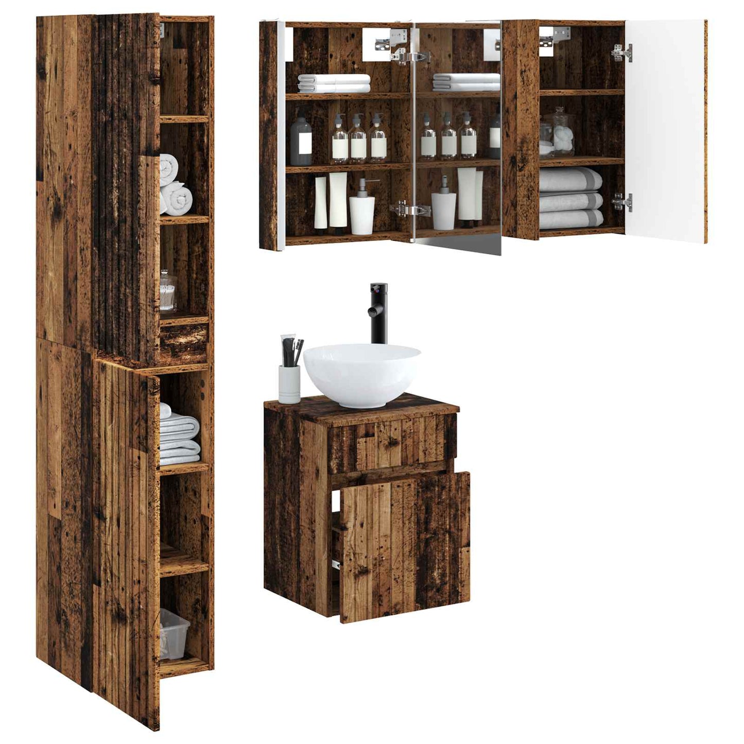 Bathroom Cabinet Set 5 pcs Old Wood 43 x 11.5 x 60.5 cm