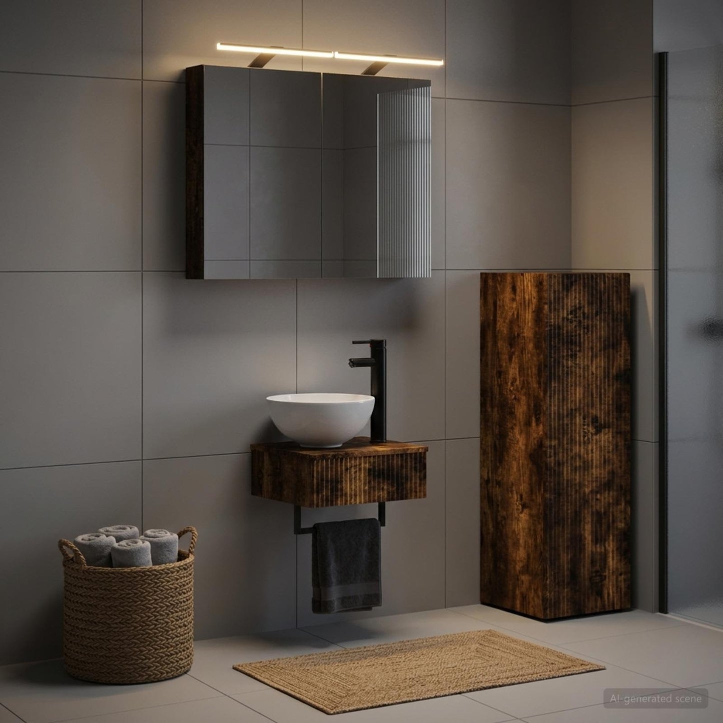 Bathroom Cabinet Set 4 pcs Smoked Oak Engineered Wood