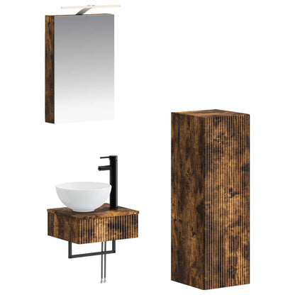 Bathroom Cabinet Set 4 pcs Smoked Oak 40 x 10.5 x 60.5 cm