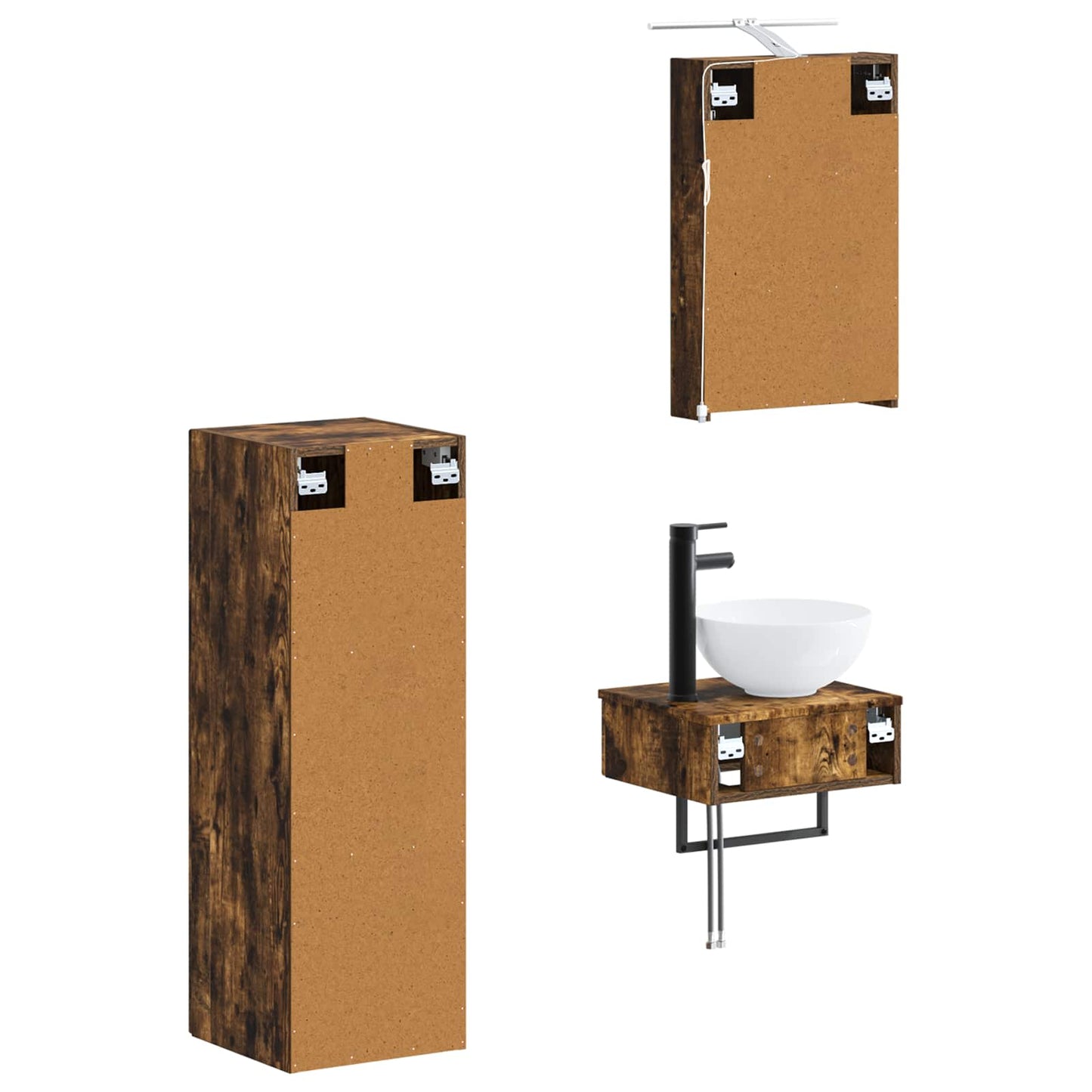 Bathroom Cabinet Set 4 pcs Smoked Oak 40 x 10.5 x 60.5 cm