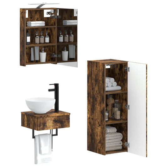 Bathroom Cabinet Set 4 pcs Smoked Oak 40 x 10.5 x 60.5 cm