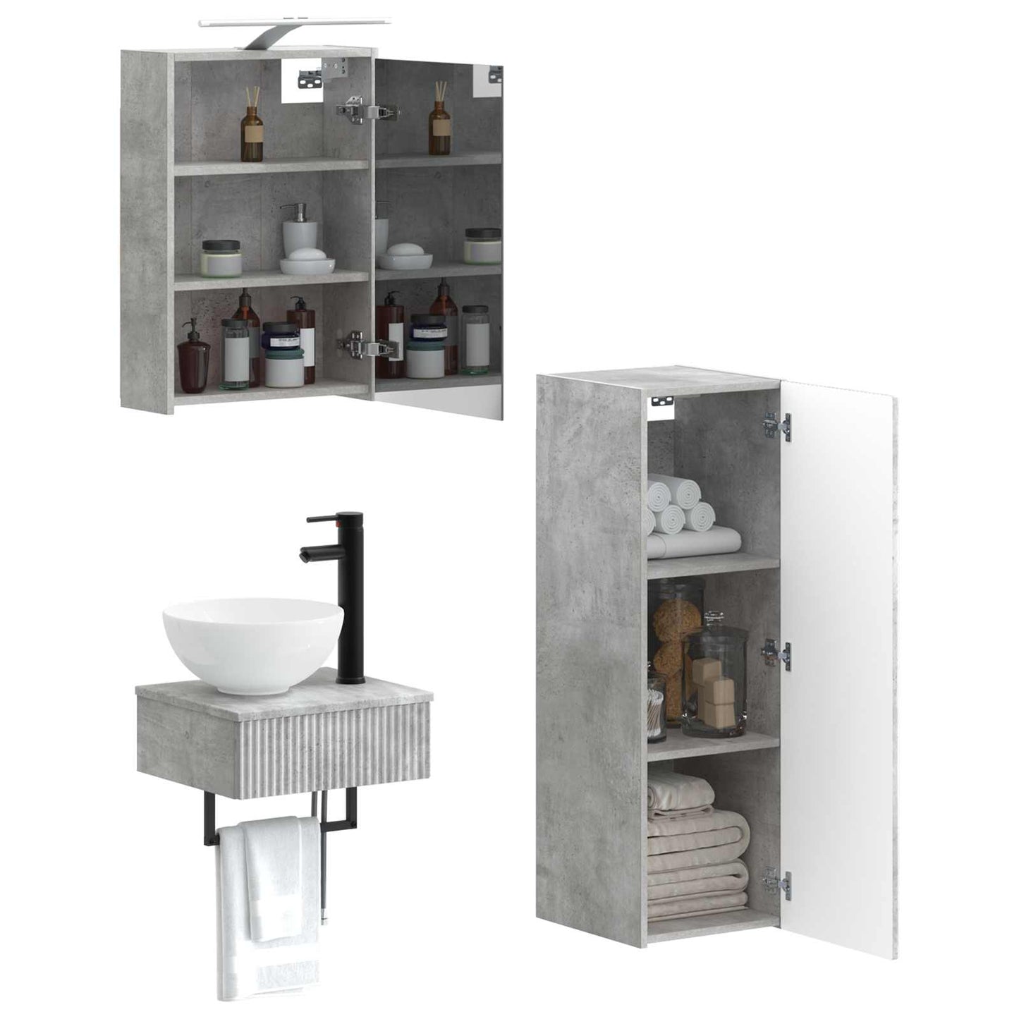 Bathroom Cabinet Set 4 pcs Concrete Grey 43 x 16 x 62.5 cm