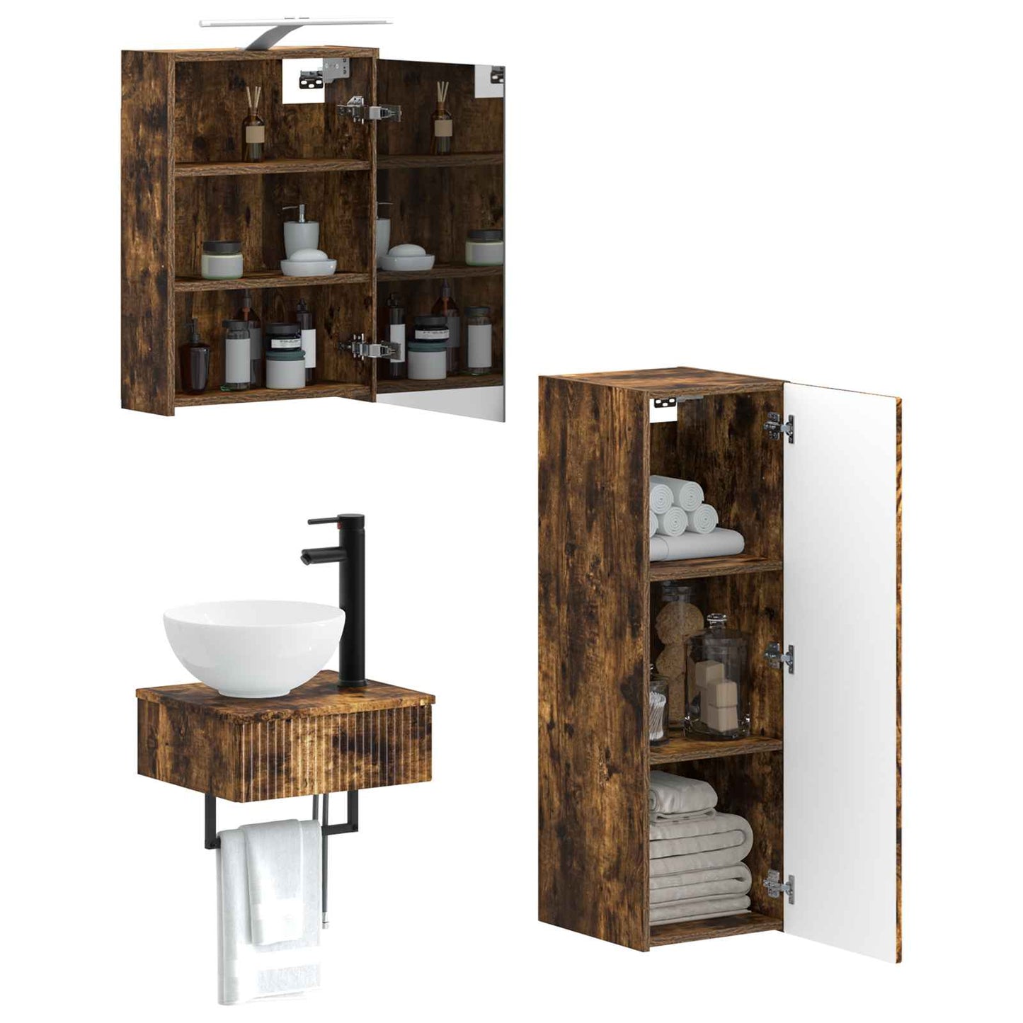 Bathroom Cabinet Set 4 pcs Smoked Oak 43 x 16 x 62.5 cm