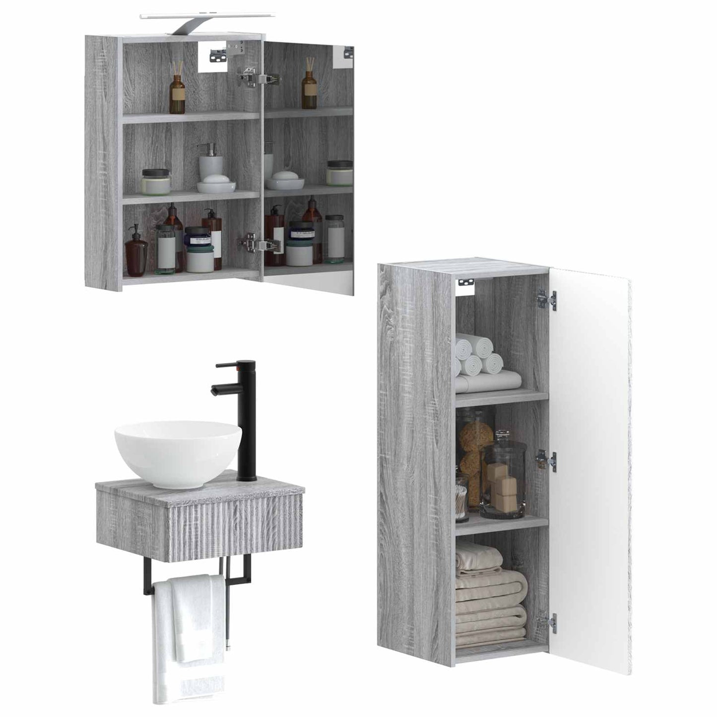 Bathroom Cabinet Set 4 pcs Grey Sonoma 43 x 16 x 62.5 cm