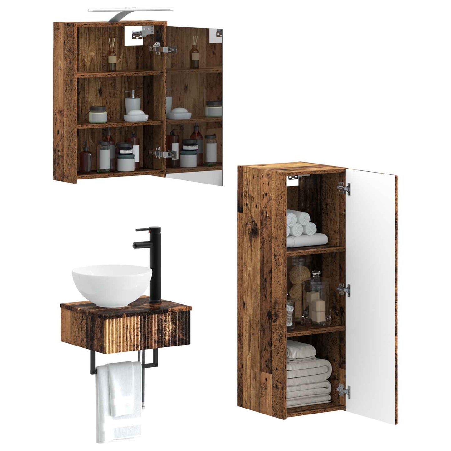 Bathroom Cabinet Set 4 pcs Old Wood 43 x 16 x 62.5 cm