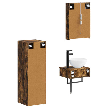 Bathroom Cabinet Set 4 pcs Smoked Oak 43 x 11.5 x 60.5 cm