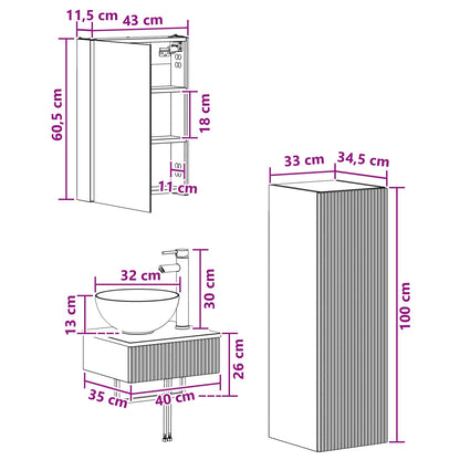 Bathroom Cabinet Set 4 pcs Smoked Oak 43 x 11.5 x 60.5 cm