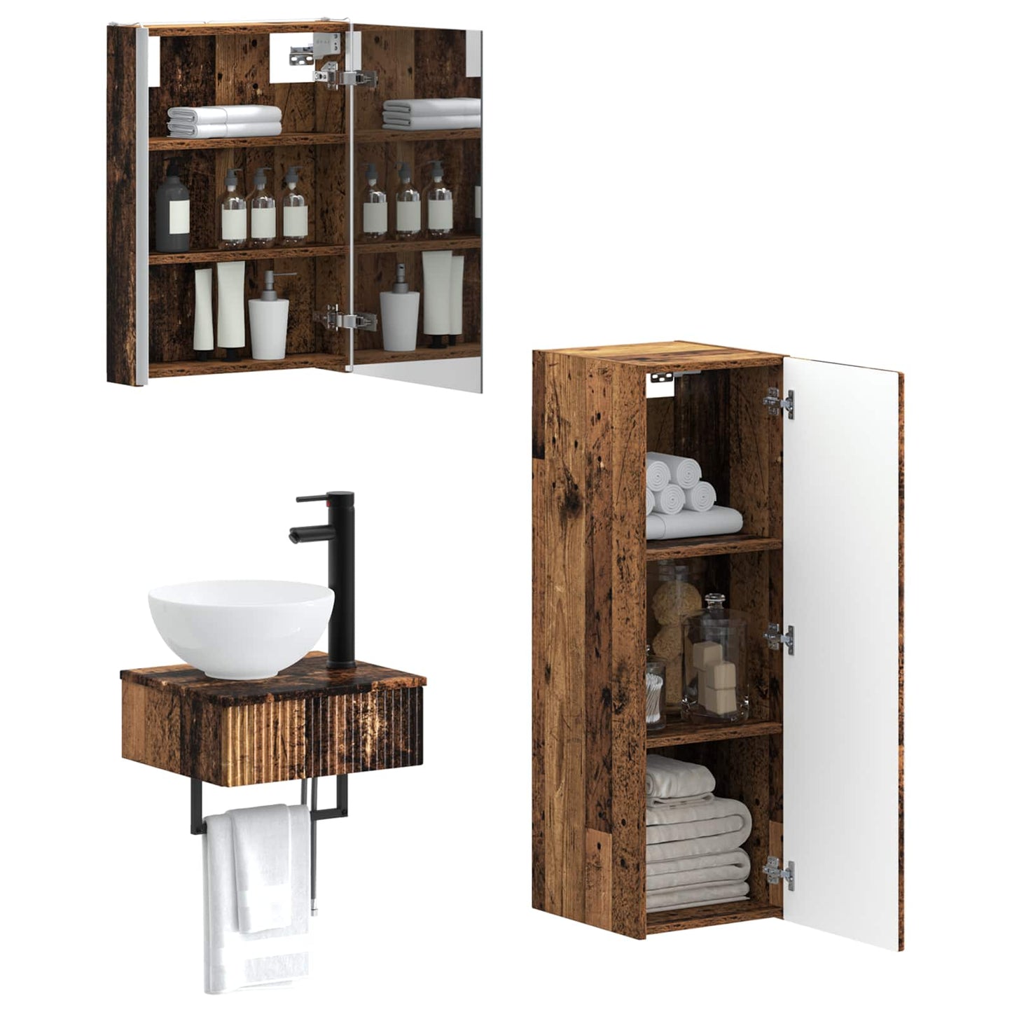 Bathroom Cabinet Set 4 pcs Old Wood 43 x 11.5 x 60.5 cm