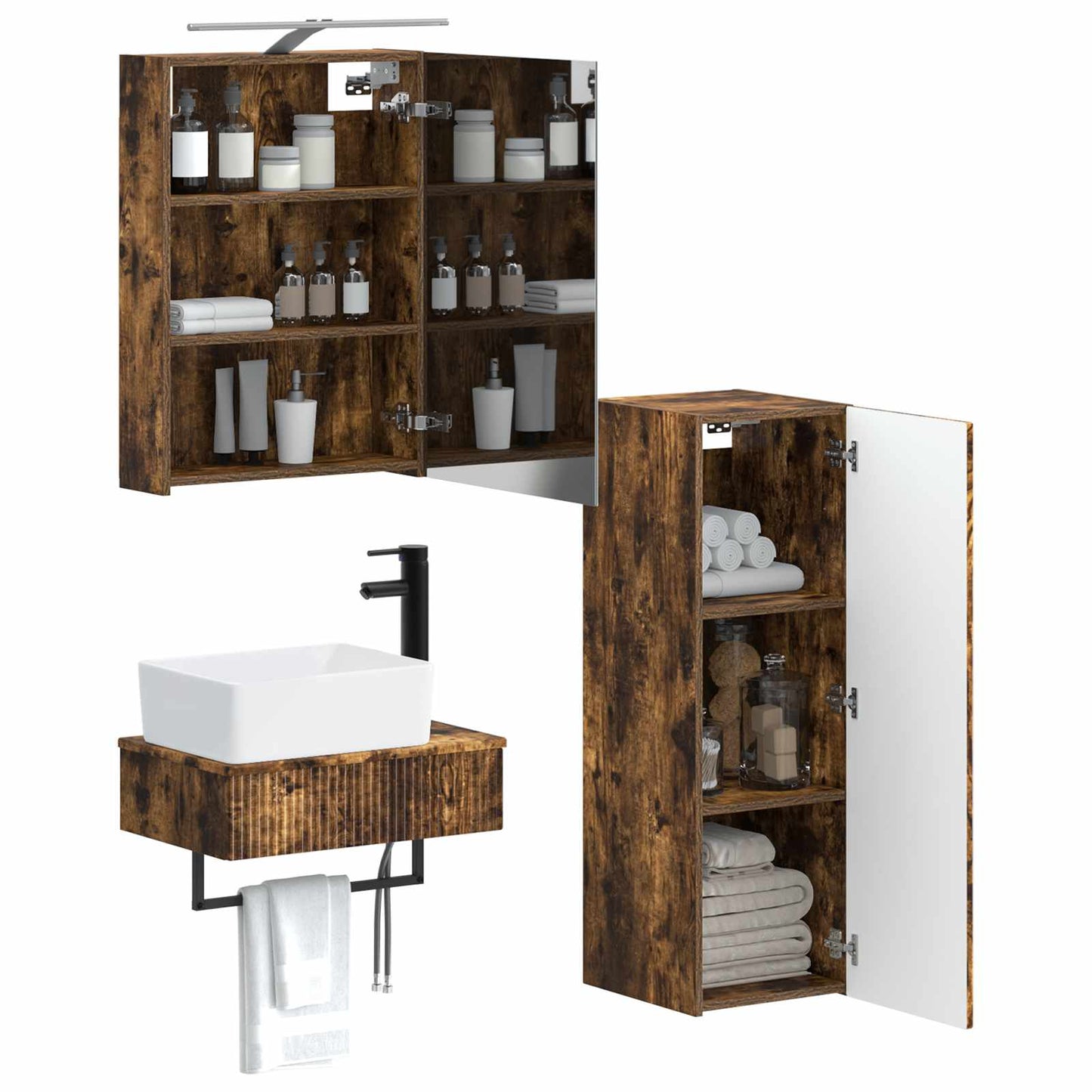 Bathroom Cabinet Set 4 pcs Smoked Oak 50 x 14.5 x 70 cm