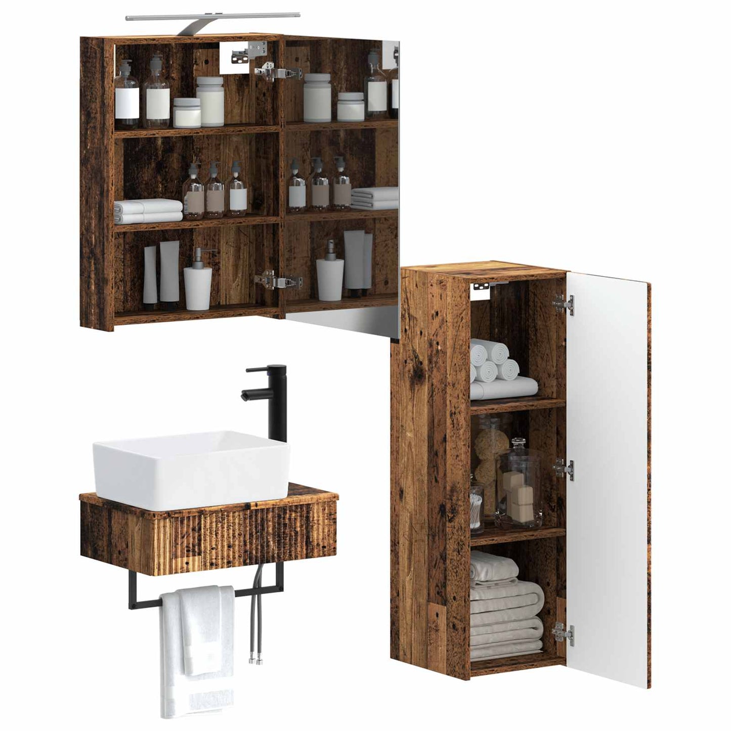 Bathroom Cabinet Set 4 pcs Old Wood 50 x 14.5 x 70 cm