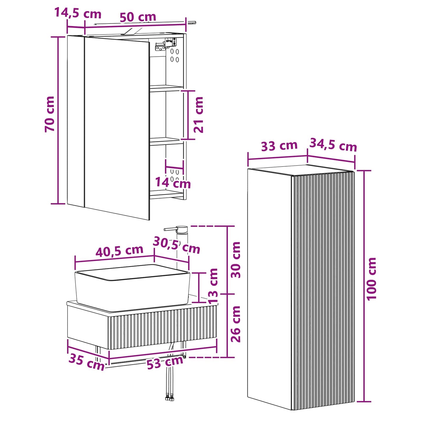 Bathroom Cabinet Set 4 pcs Old Wood 50 x 14.5 x 70 cm