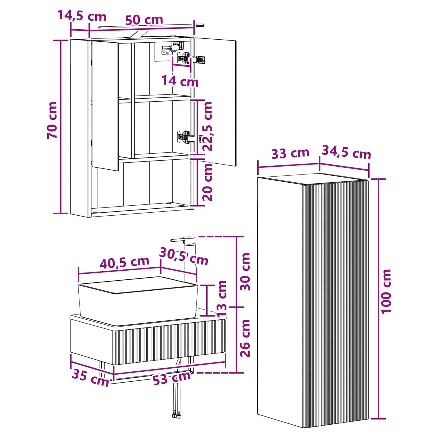 Bathroom Cabinet Set 4 pcs Sonoma Oak 50 x 14.5 x 70 cm