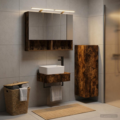 Bathroom Cabinet Set 4 pcs Smoked Oak Engineered Wood