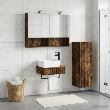 Bathroom Cabinet Set 4 pcs Smoked Oak Engineered Wood