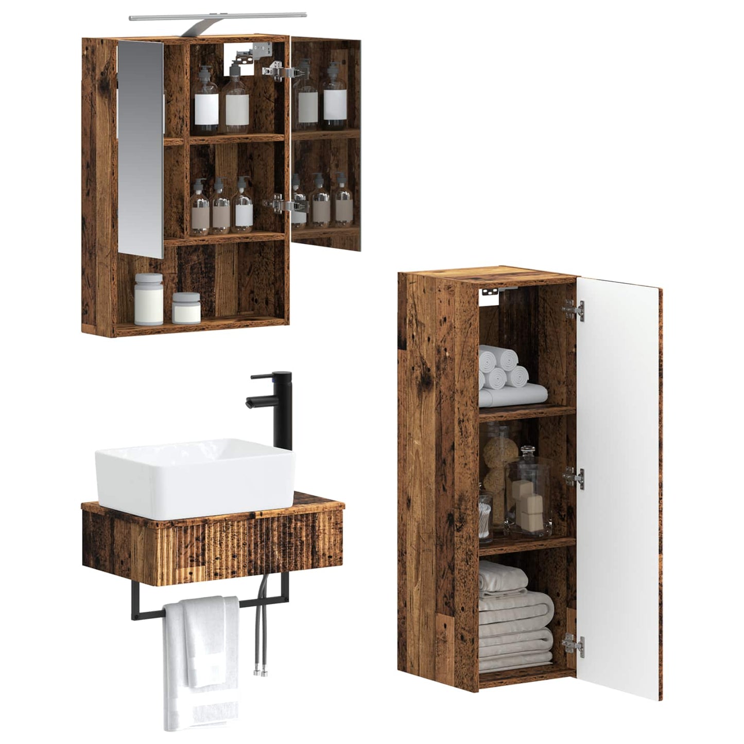 Bathroom Cabinet Set 4 pcs Old Wood 50 x 14.5 x 70 cm