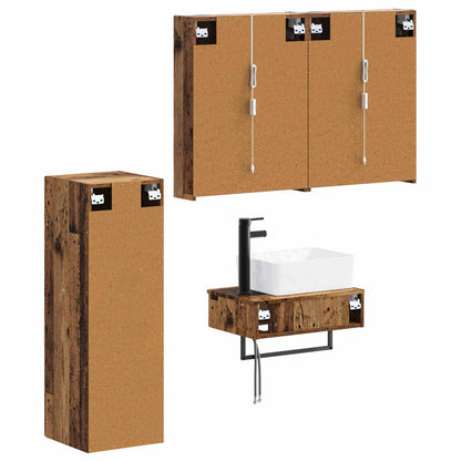 Bathroom Furniture Set 4 pcs Old Wood Engineered Wood and Glass