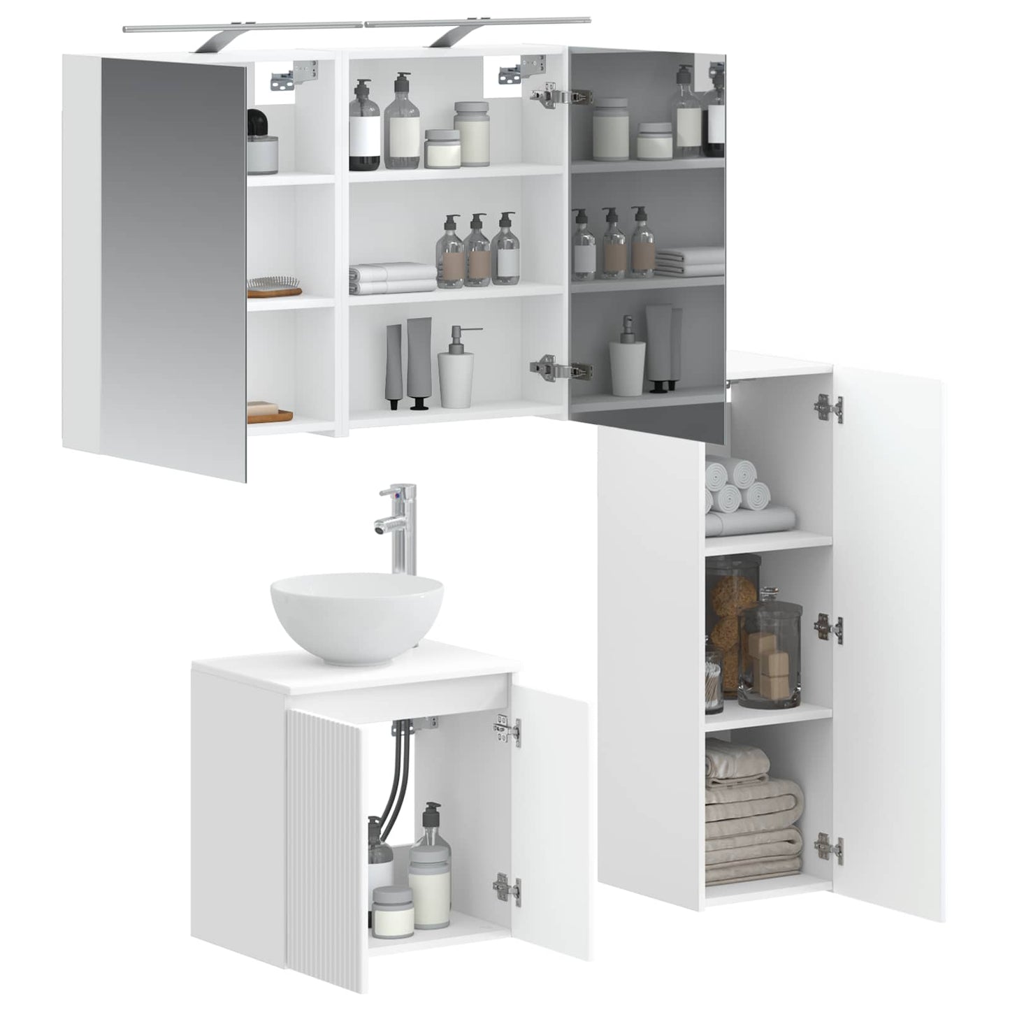 Bathroom Furniture Set 4 pcs White Engineered Wood and Glass