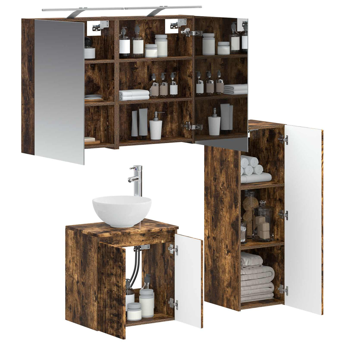 Bathroom Furniture Set 4 pcs Smoked Oak