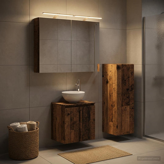 Bathroom Furniture Set 4 pcs Old Wood Engineered Wood and Glass