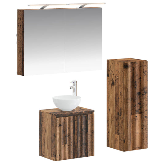 Bathroom Furniture Set 4 pcs Old Wood Engineered Wood and Glass