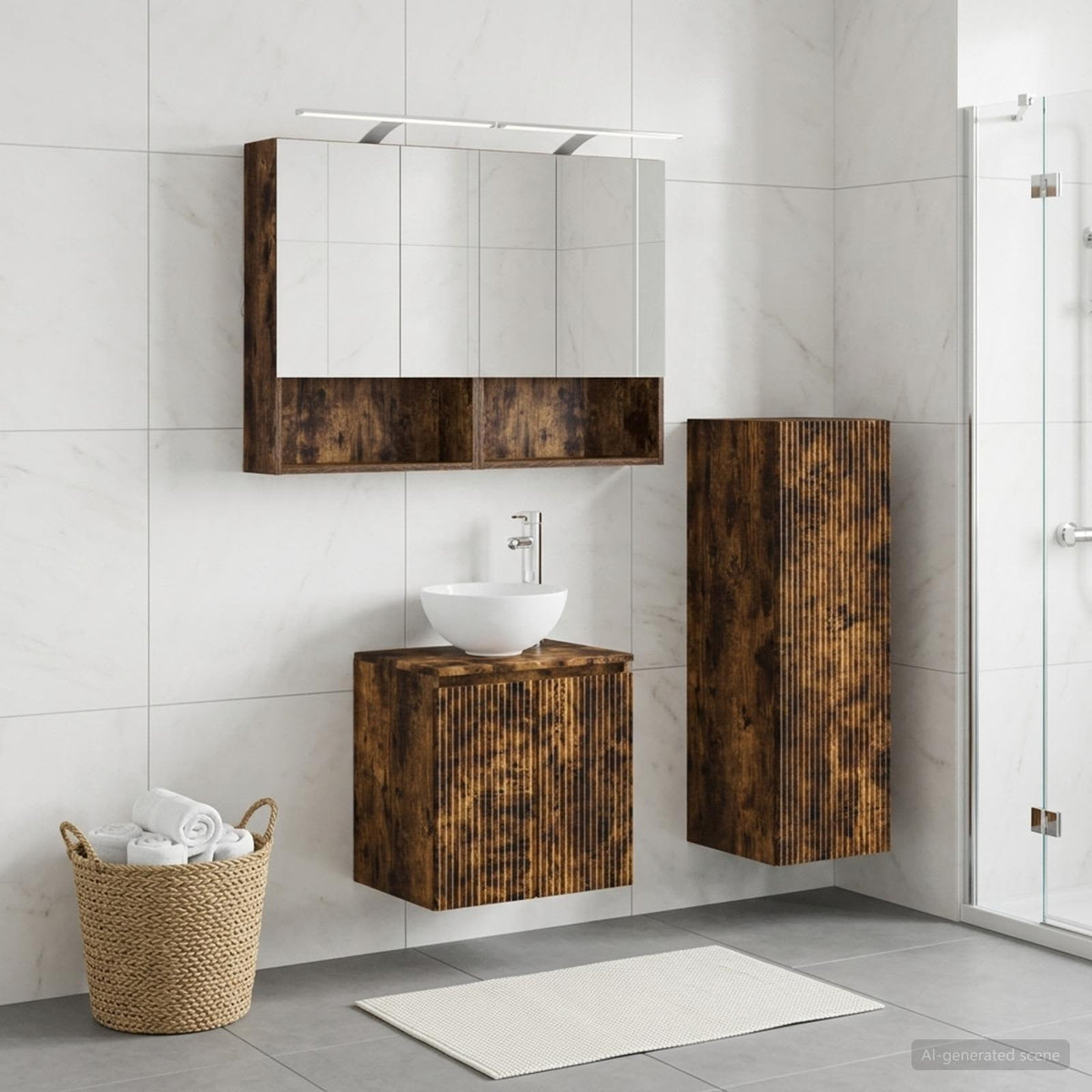 Bathroom Furniture Set 4 pcs Smoked Oak