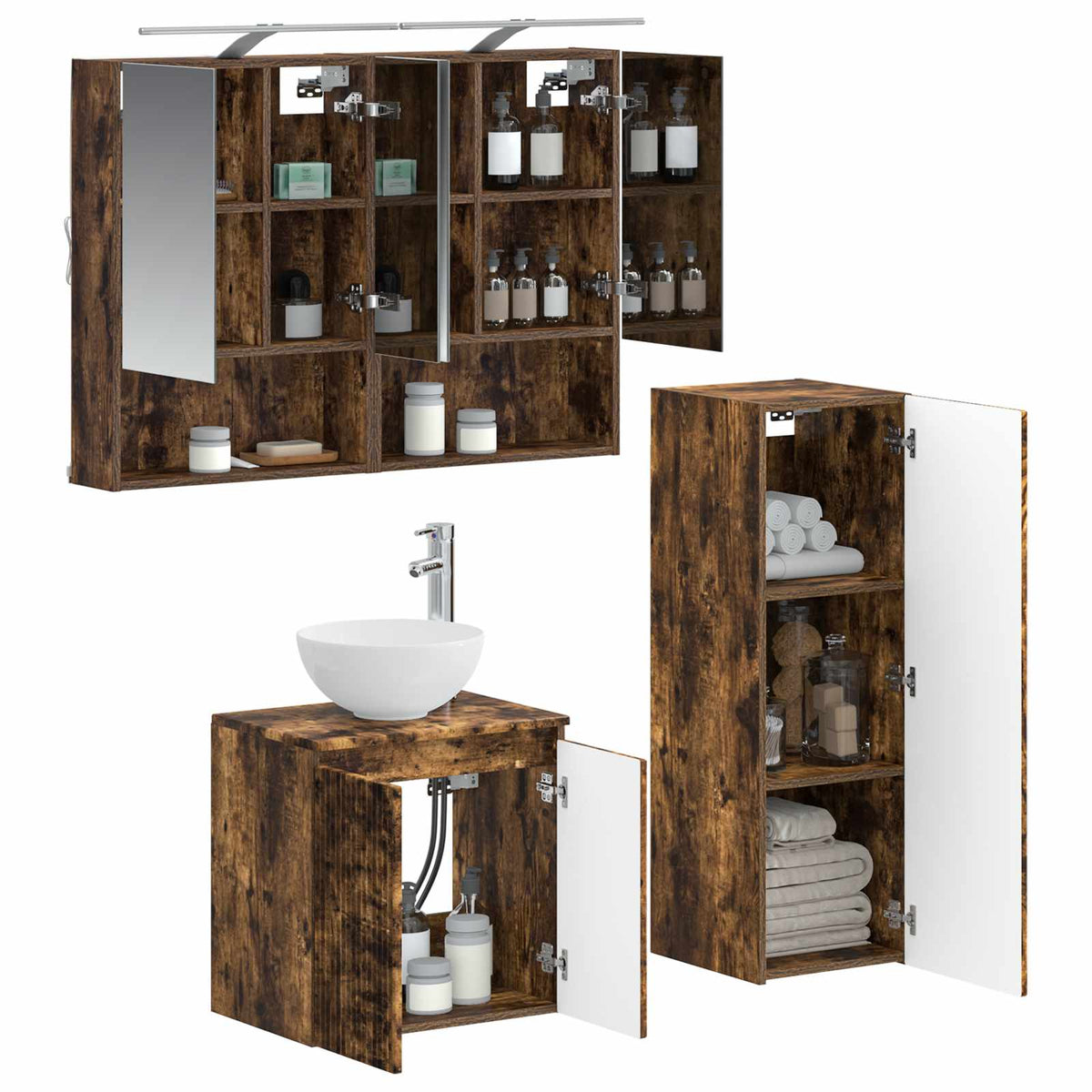 Bathroom Furniture Set 4 pcs Smoked Oak