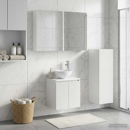 Bathroom Furniture Set 4 pcs White Engineered Wood and Glass