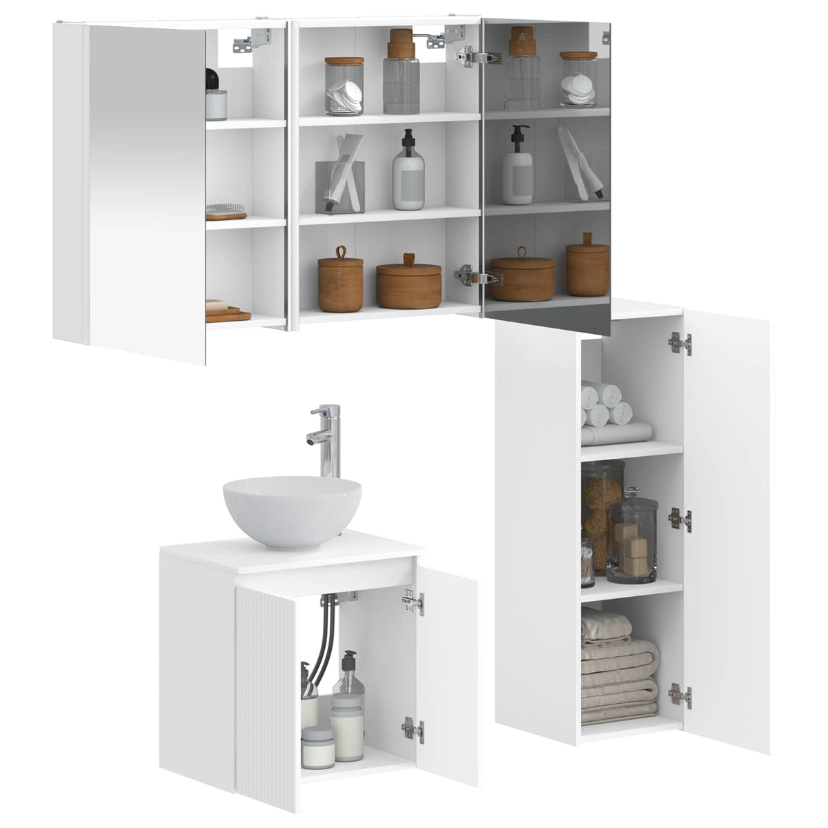 Bathroom Furniture Set 4 pcs White Engineered Wood and Glass