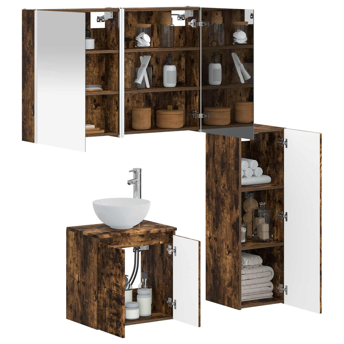 Bathroom Furniture Set 4 pcs Smoked Oak