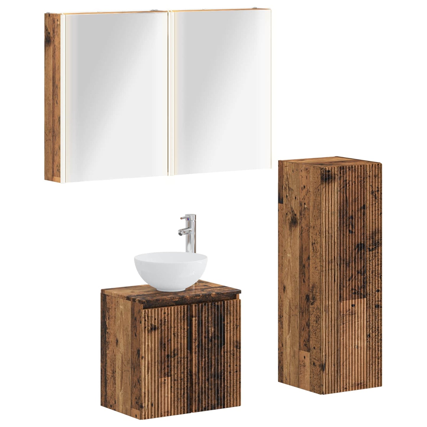 Bathroom Furniture Set 4 pcs Old Wood Engineered Wood and Glass