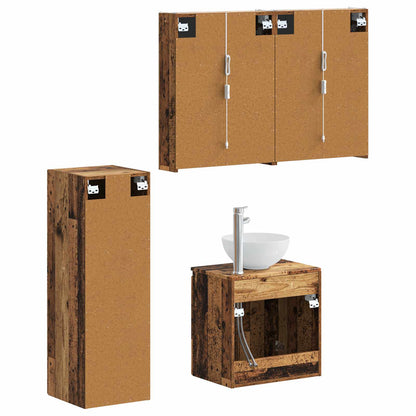 Bathroom Furniture Set 4 pcs Old Wood Engineered Wood and Glass