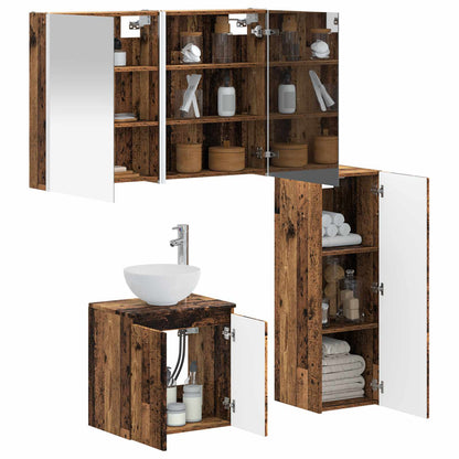 Bathroom Furniture Set 4 pcs Old Wood Engineered Wood and Glass