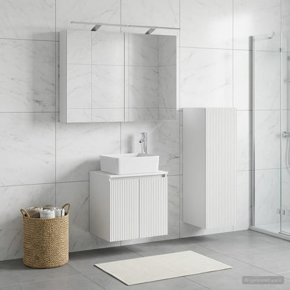 Bathroom Furniture Set 4 pcs White Engineered Wood and Glass