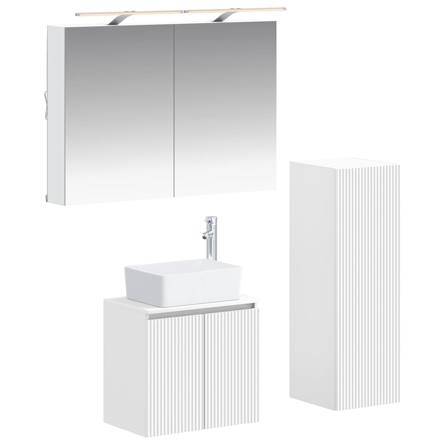 Bathroom Furniture Set 4 pcs White Engineered Wood and Glass