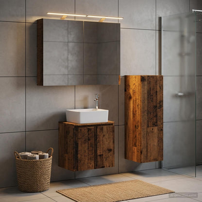 Bathroom Furniture Set 4 pcs Old Wood Engineered Wood and Glass