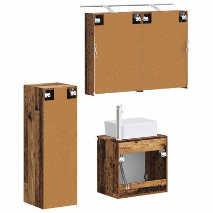 Bathroom Furniture Set 4 pcs Old Wood Engineered Wood and Glass