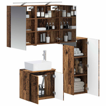 Bathroom Furniture Set 4 pcs Old Wood Engineered Wood and Glass