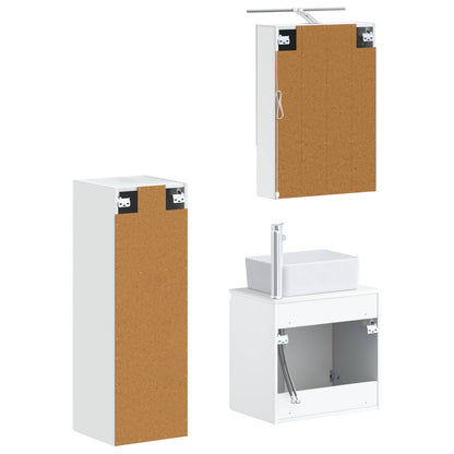 Bathroom Furniture Set 4 pcs White Engineered Wood and Glass